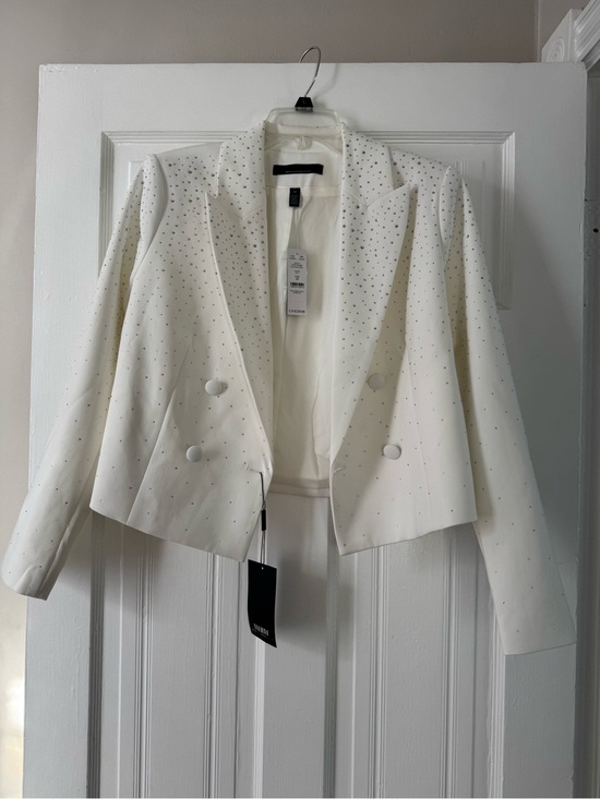 White House Black Market Jackets & Blazers - Women's White Embellished Double-Breasted Cropped Blazer